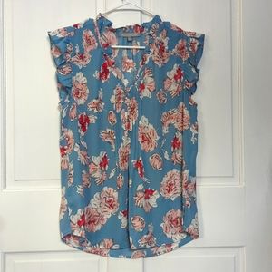 Butterfly short sleeve floral blouse soft blue, soft pink